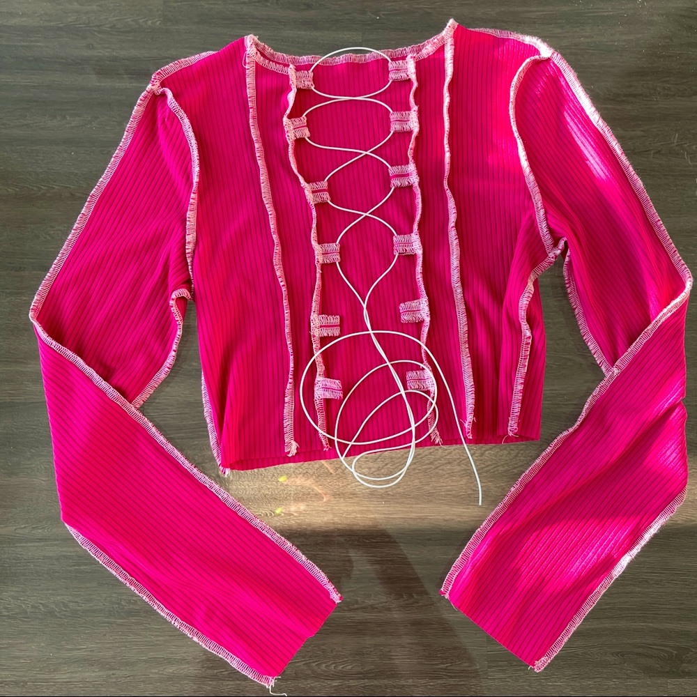 Pink Tie Front Lace Up Top Size S